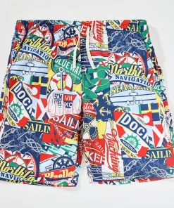 Quick drying Knee length beach shorts nautical - themed pattern print