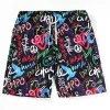 Quick drying Knee length beach shorts blue flying bird print