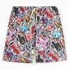 Quick drying Knee length beach shorts cartoon characters beverage cups print