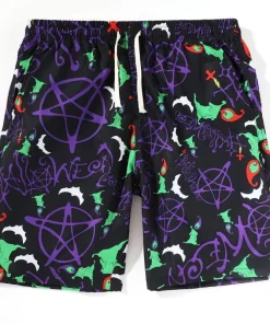 Quick drying Knee length beach shorts Halloween pentagrams print