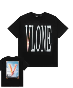 Vlone City V-shaped Flame Black Tee