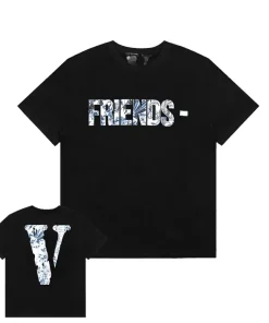 Vlone Friends - Blue and White Porcelain Big V Logo Black Tee