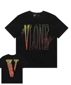 Vlone Staple Line Graffiti Big V Logo Black Tee