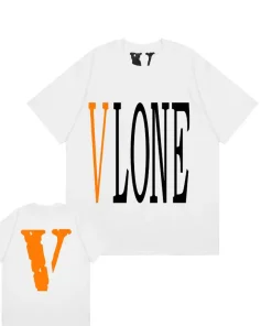 Vlone Staple Orange Big V Logo White Tee