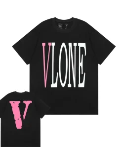 Vlone Staple Pink Big V Logo Black Tee