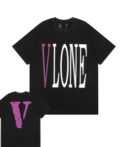 Vlone Staple Purple Big V Logo Black Tee