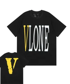 Vlone Staple Yellow Big V Logo Black Tee