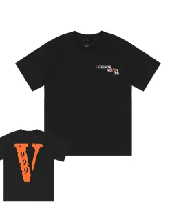 Vlone X 999 X Juice Wrld Orange V Logo Black Tee